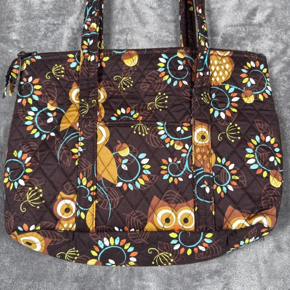 Quilted Owls Tote Bag Travel Work Brown Midsize Floral Design
